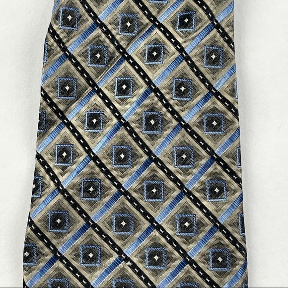 Platinum Designs Tie Mens Blue Silver Plaid - Picture 3 of 5
